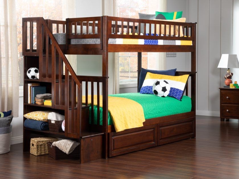 “AFI Furnishings Woodlands Staircase bunk bed twin over twin with two raised panel bed drawers, expertly assembled by Assemble 123 Serving: Northern VA., Eastern Panhandle WV., DC & Maryland ”