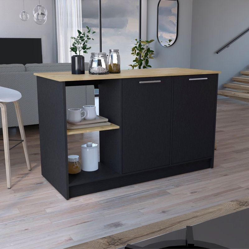 “Professional assembly service for Juniper 59-inch wide kitchen island with 2 open shelves and 2 cabinets. Expert installation ensuring stability and functionality for your kitchen furniture.”